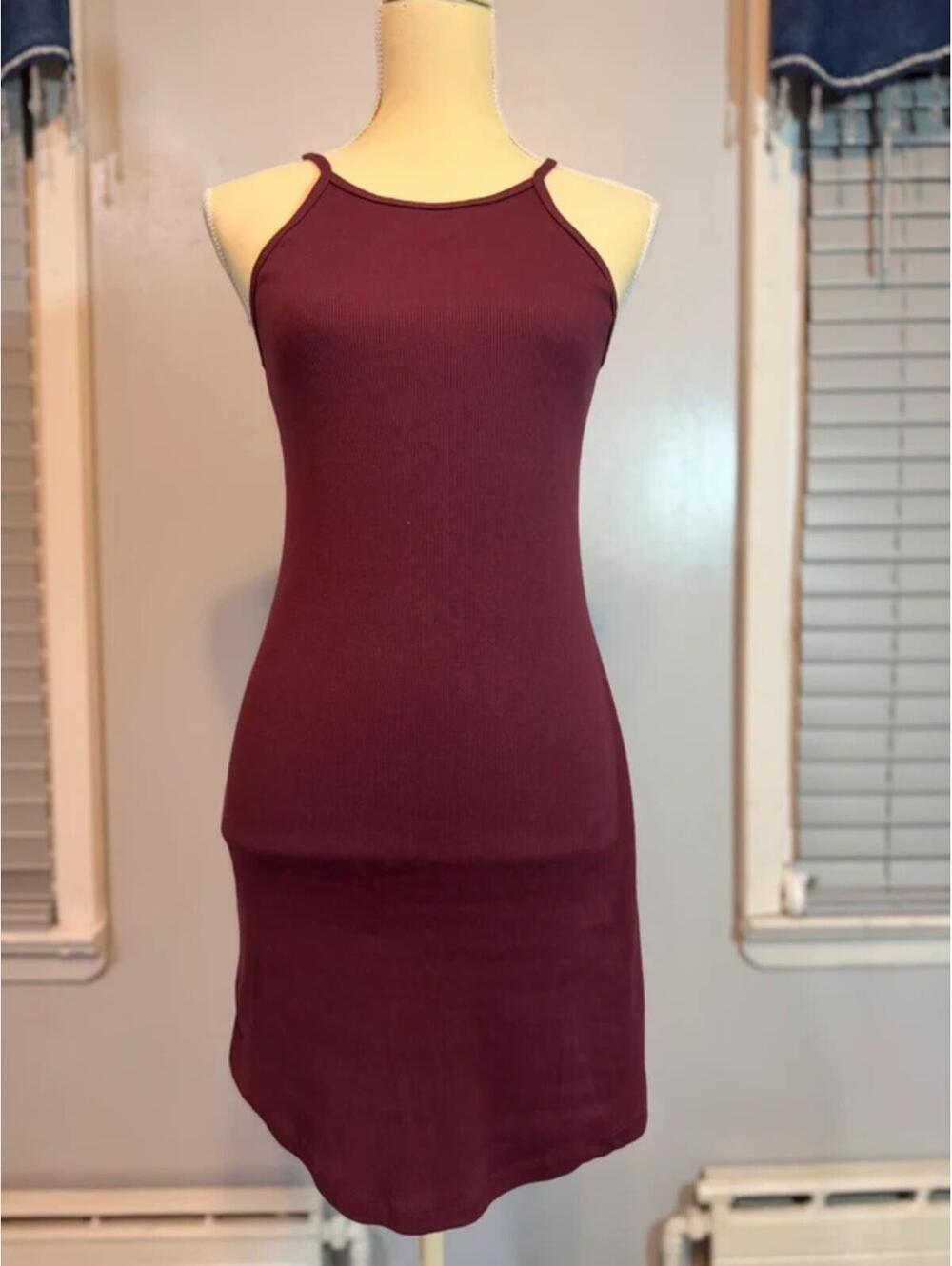 Mudd Burgundy Ribbed Bodycon Dress Racerback Cutout Mini Medium